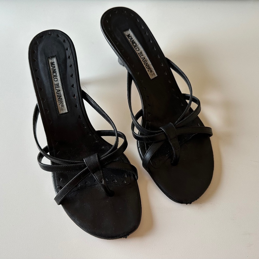 Manolo Blahnik Kitten Heel Mule Sandal Slides (AUTHENTIC)